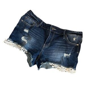Dark Denim Distressed Crochet Bottom Denim Jean Short 12